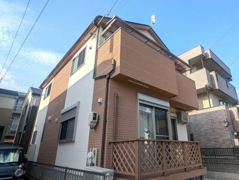 名古屋市南区 ホワイト×ライトブラウン系 ALC洋風外壁塗装 施工例 完成 イメージ