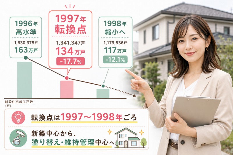 外壁塗装市場が成長から、縮小への転換点はいつだった? イメージ