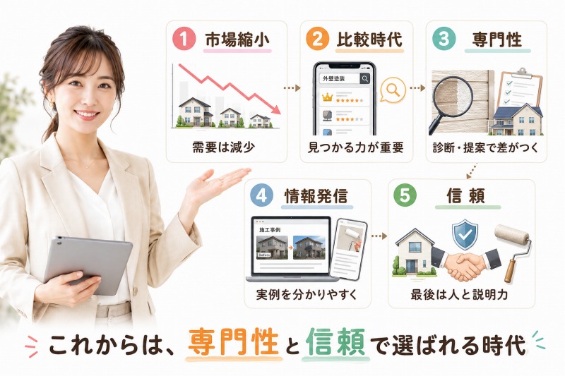 住宅の外壁塗装市場の縮小問題とその対応策|まとめ イメージ