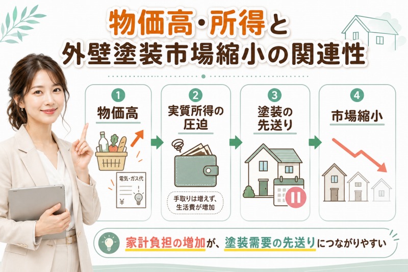 物価高・所得と外壁塗装市場縮小の関連性 イメージ