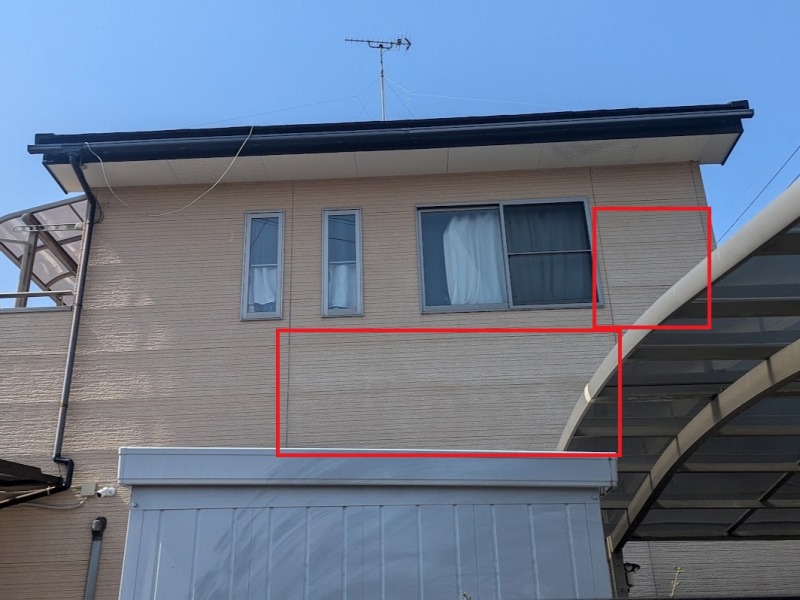 春日井市　サイディング外壁×木調アクセント　外壁塗装　施工例　外壁退色色ムラ　イメージ