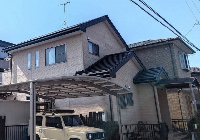 春日井市　サイディング外壁（ベージュ系）×木調アクセント　外壁塗装　施工例　イメージ