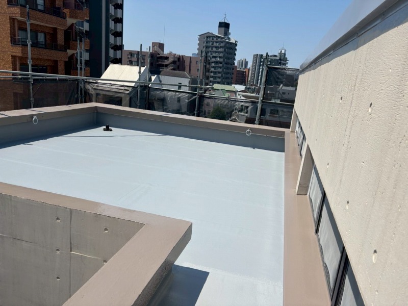 名古屋市北区 おしゃれなグレートーン マンション 外壁塗装 施工例 屋上防水完成 イメージ