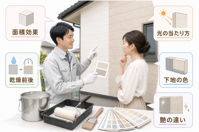 外壁塗装で「色ずれ」が起きる主な原因 イメージ