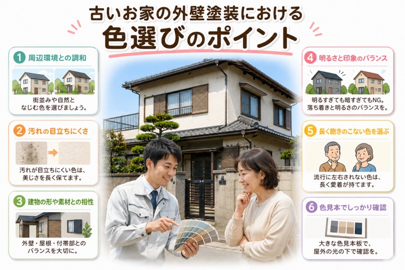 古いお家の外壁塗装における色選びのポイント イメージ