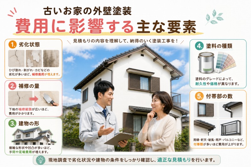 古いお家の外壁塗装　費用に影響する主な要素 イメージ