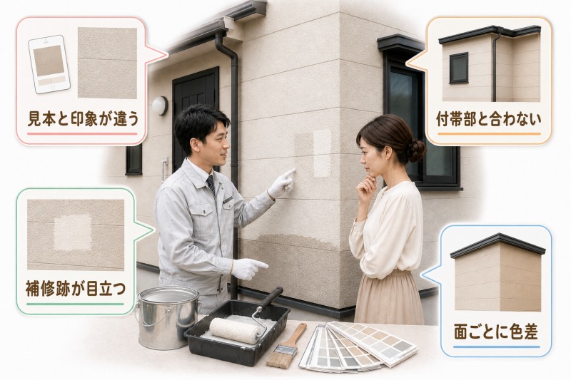 外壁塗装の「色ずれ」で実際に起こりやすいトラブル例 イメージ