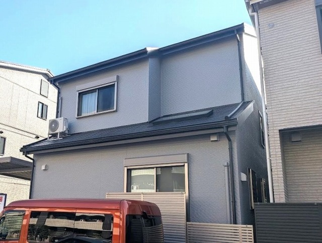 名古屋市北区 ブラック×グレー系 モダン住宅 外壁塗装 施工例 外壁北面 完成 イメージ