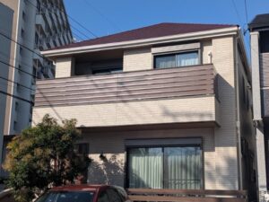 名古屋市北区　ナチュラルベージュ系　多彩仕上げ外壁塗装　施工例