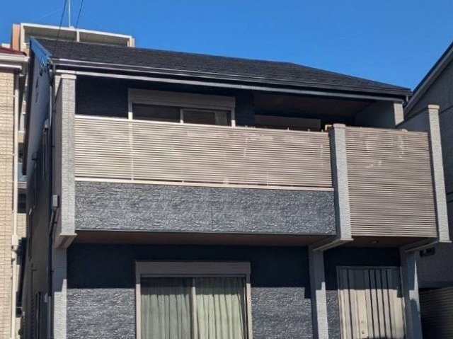 名古屋市北区　ブラック×グレー系　モダン住宅　外壁塗装　施工例の写真