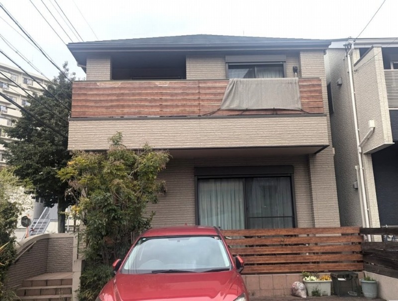 名古屋市北区　ナチュラルベージュ系　多彩仕上げ外壁塗装　施工例　イメージ