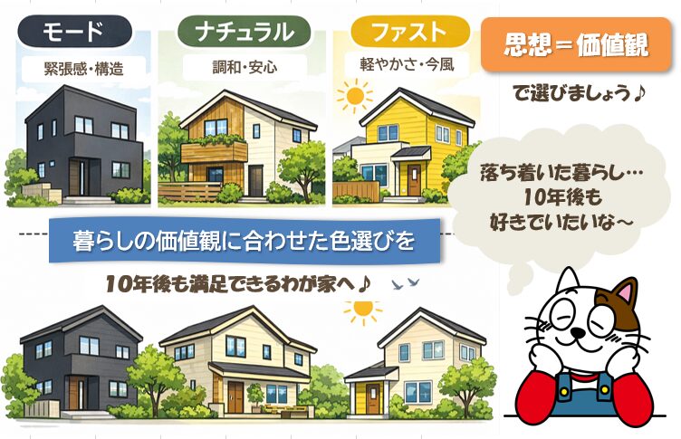 外壁色は「ファッション」ではなく「思想＝価値観」で選びましょう　イメージ