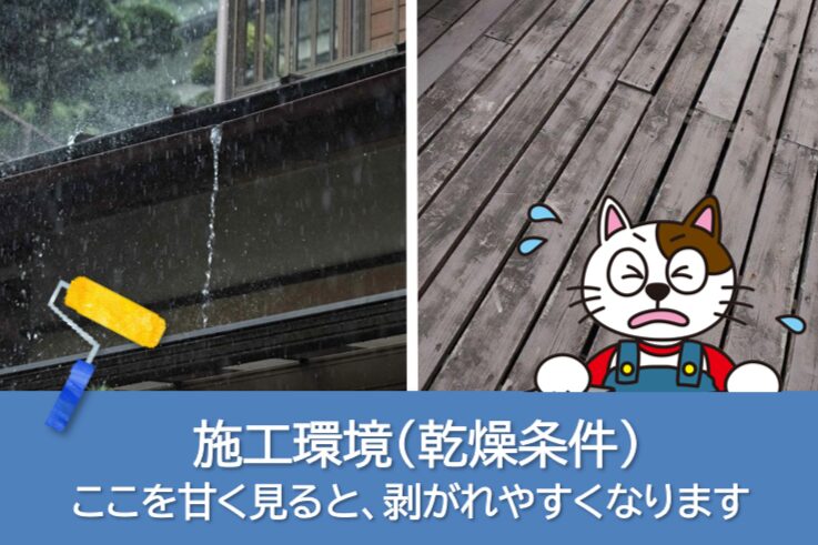 塗料グレード(浸透型/造膜型)— 仕様でウッドデッキ塗装の寿命と費用が変わります イメージ