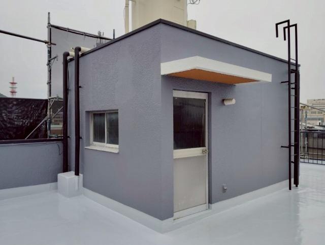 岐阜市 ブルーグレー系 賃貸アパート外壁塗装 施工例 塔屋塗装 完成 イメージ