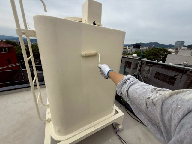 岐阜市　ブルーグレー系　賃貸アパート外壁塗装　施工例　高架水槽塗装　イメージ