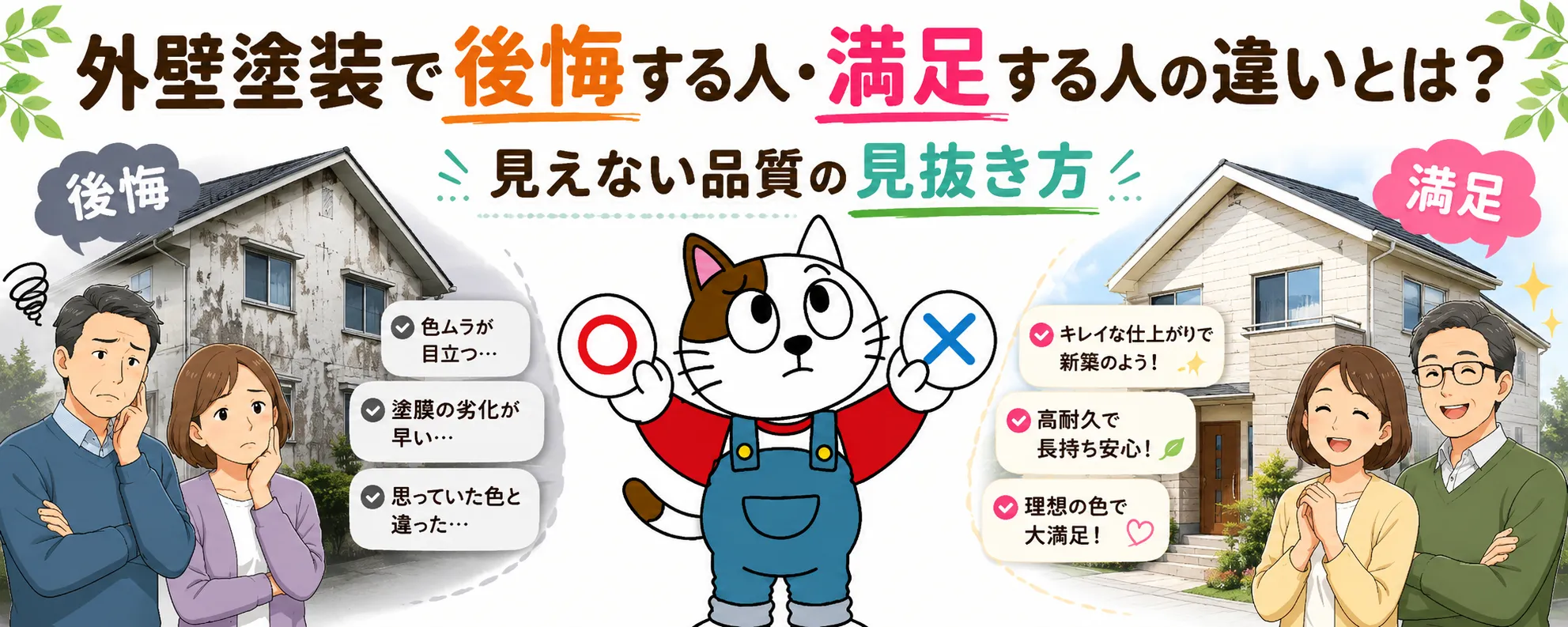 外壁塗装で後悔する人・満足する人の違いとは？　イメージ