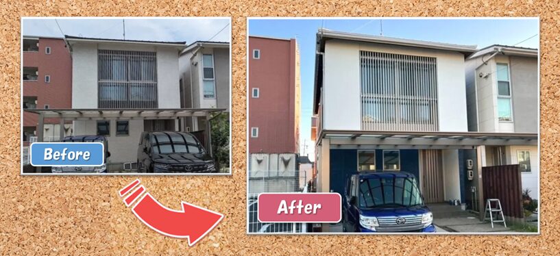 2026年おしゃれな外壁塗装 施工例　素材感を活かした上質モダン　ウッドフレンズ住宅外壁塗装　施工例