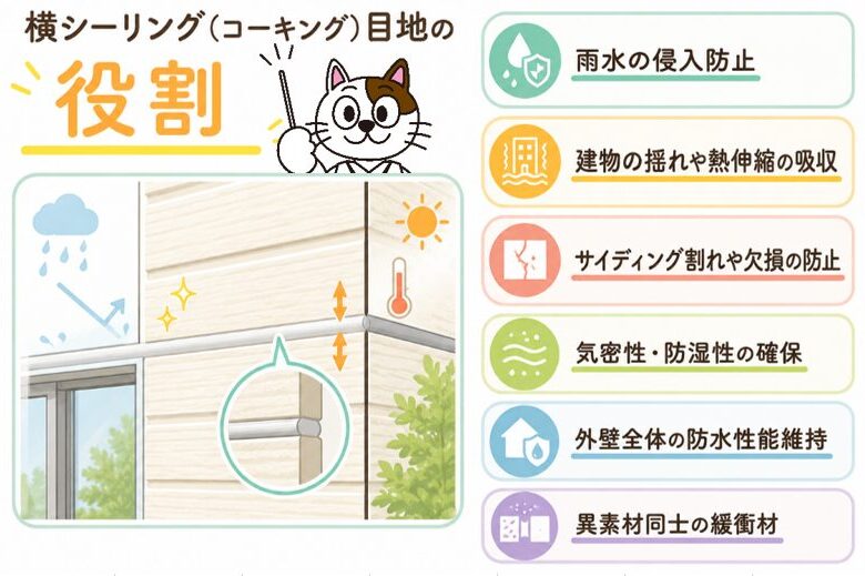 横張りサイディング　シーリング（コーキング）目地の役割　イメージ