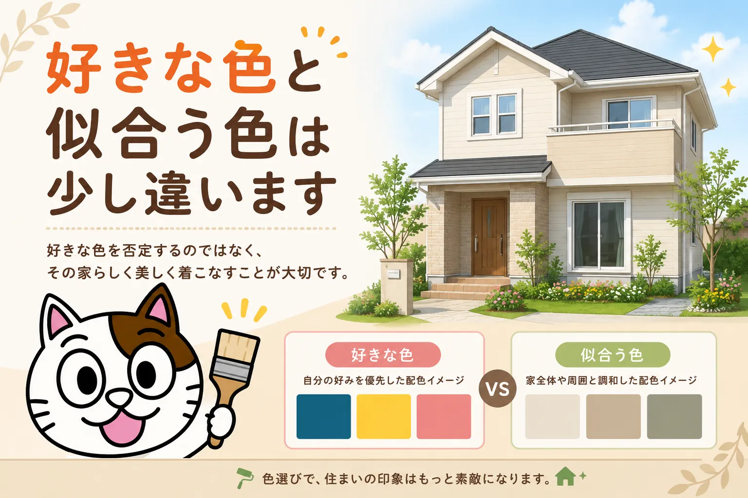 外壁塗装　色選び　好きな色と似合う色は少し違います　イメージ