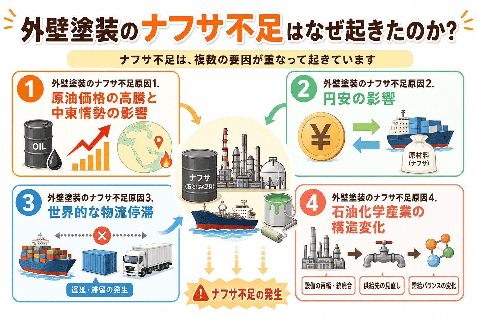 外壁塗装のナフサ不足はなぜ起きたのか? イメージ