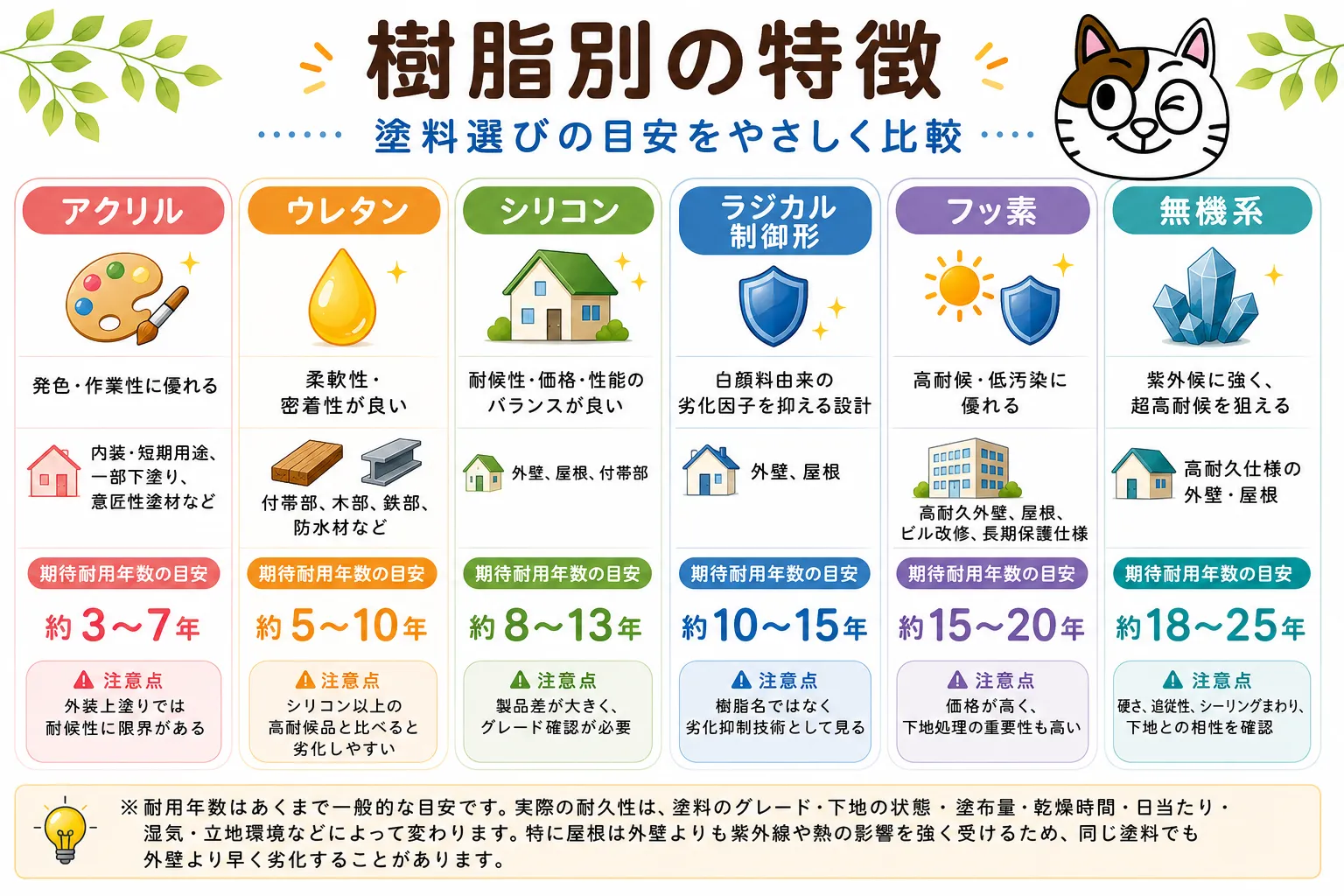 樹脂別の特徴 イメージ