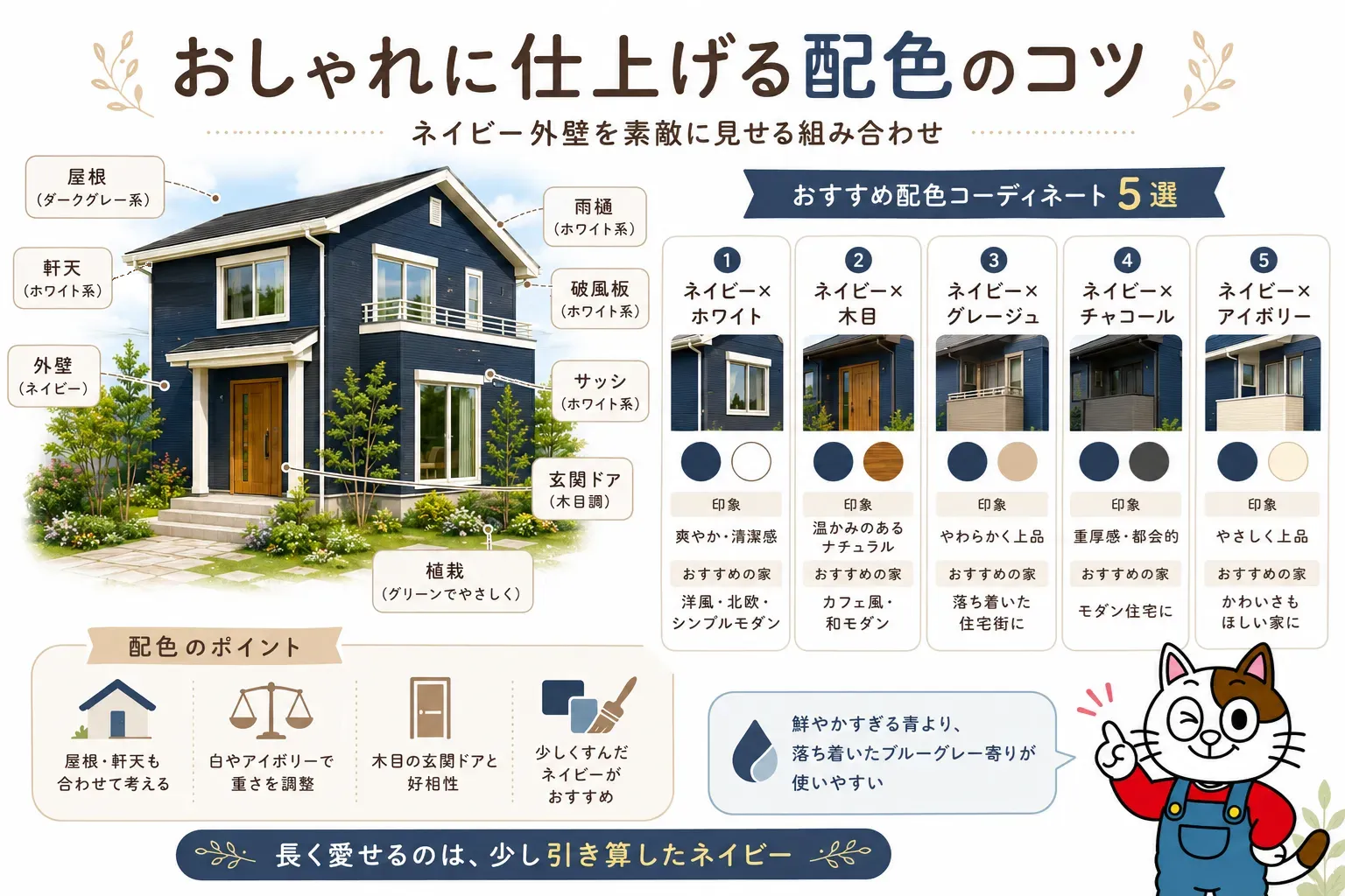 ネイビー外壁の注意点　イメージ