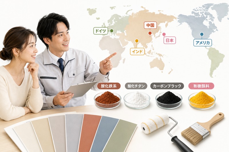 建築塗料で使われる着色顔料　無機顔料と有機顔料の違い イメージ
