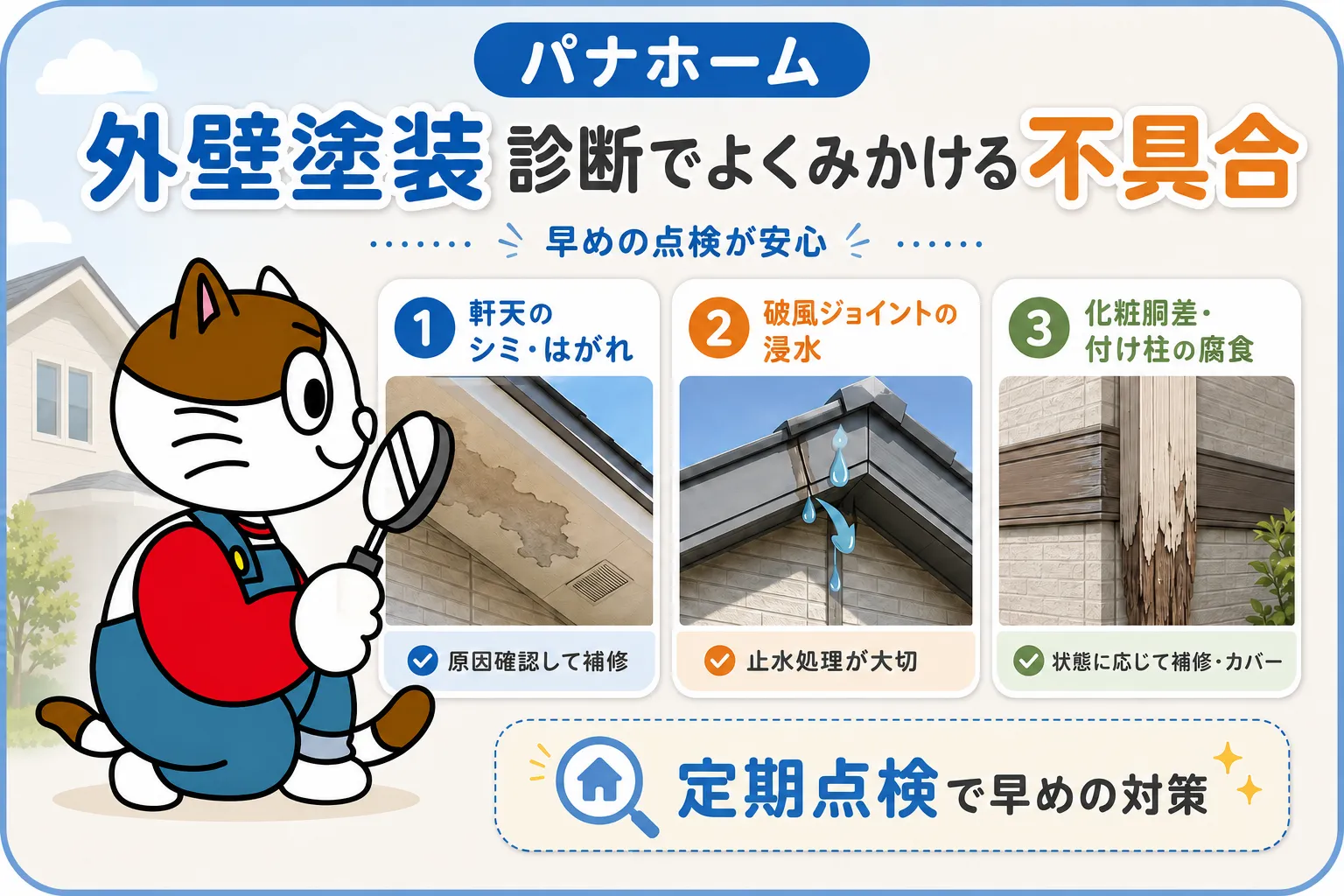 パナホームの外壁塗装「診断」でよくみかける不具合　イメージ