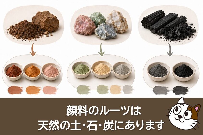 顔料のルーツは自然の土・石・炭にあります イメージ