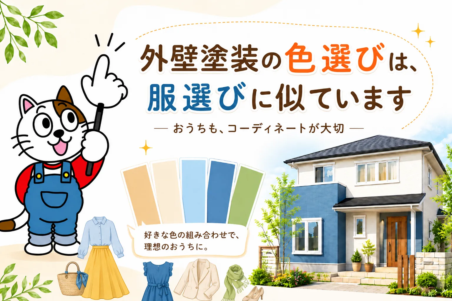 外壁塗装の色選びは、服選びに似ています　イメージ