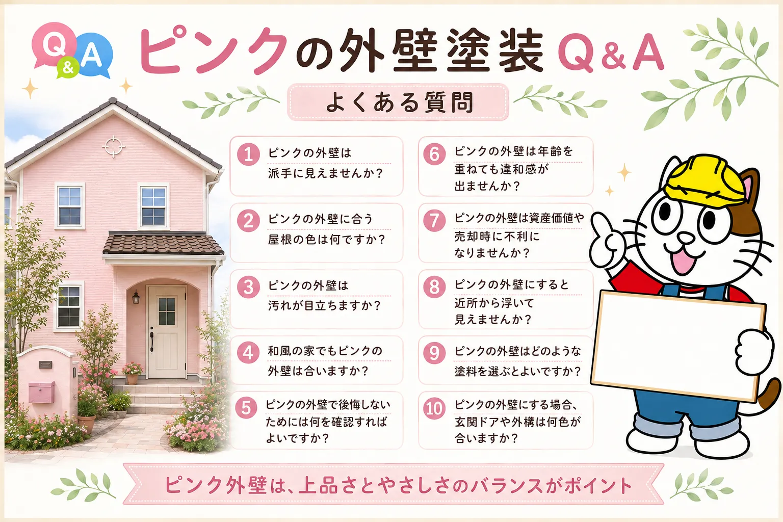 ピンクの外壁塗装に関するよくある質問　イメージ