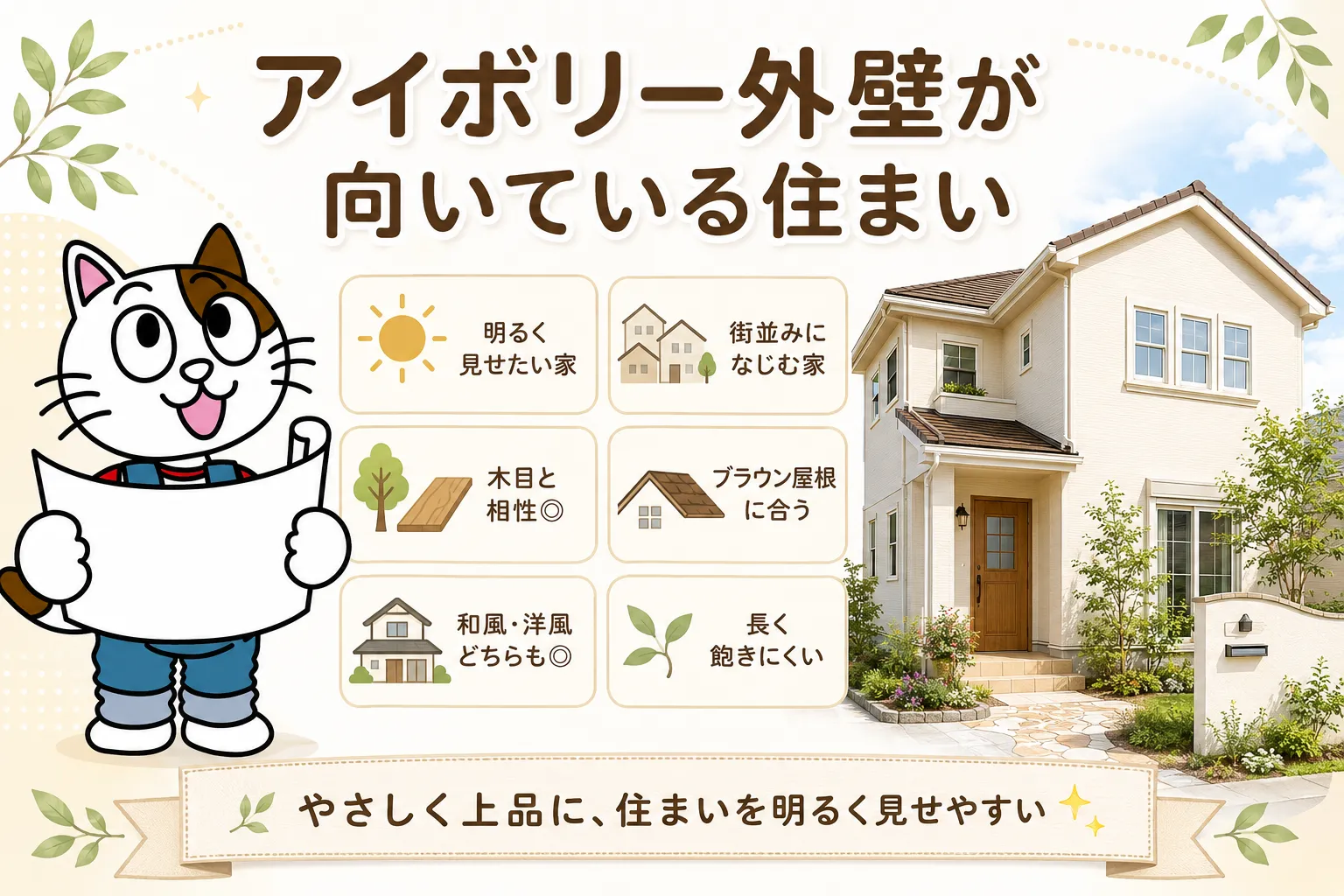 アイボリー外壁が向いている住まい　塗装　イメージ