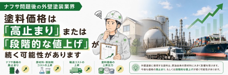 ナフサ問題後の外壁塗装業界 塗料価格は「高止まり」または「段階的な値上げ」が続く可能性があります イメージ