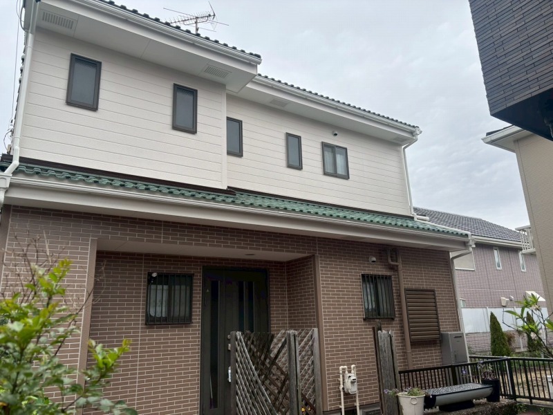 名古屋市北区　タイル調サイディングを活かした多彩仕上げ　外壁塗装　施工例　外壁塗装　完成　イメージ