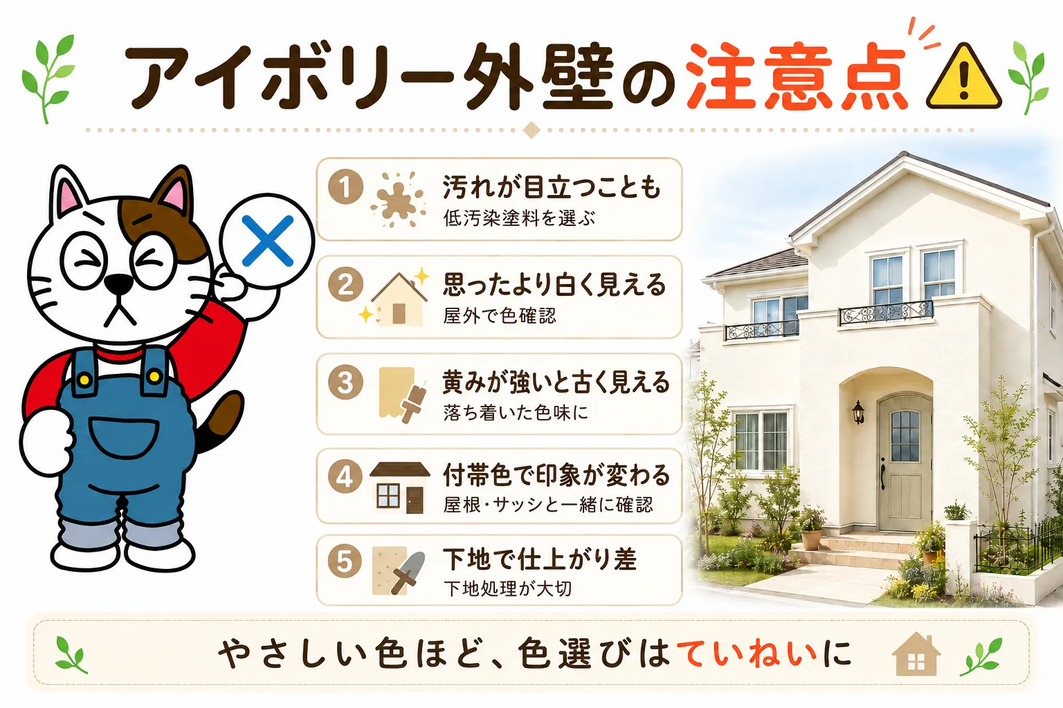 アイボリー外壁の注意点　イメージ