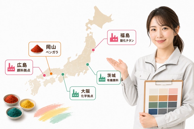 日本国内の建築塗料着色顔料の産地と製造拠点 イメージ