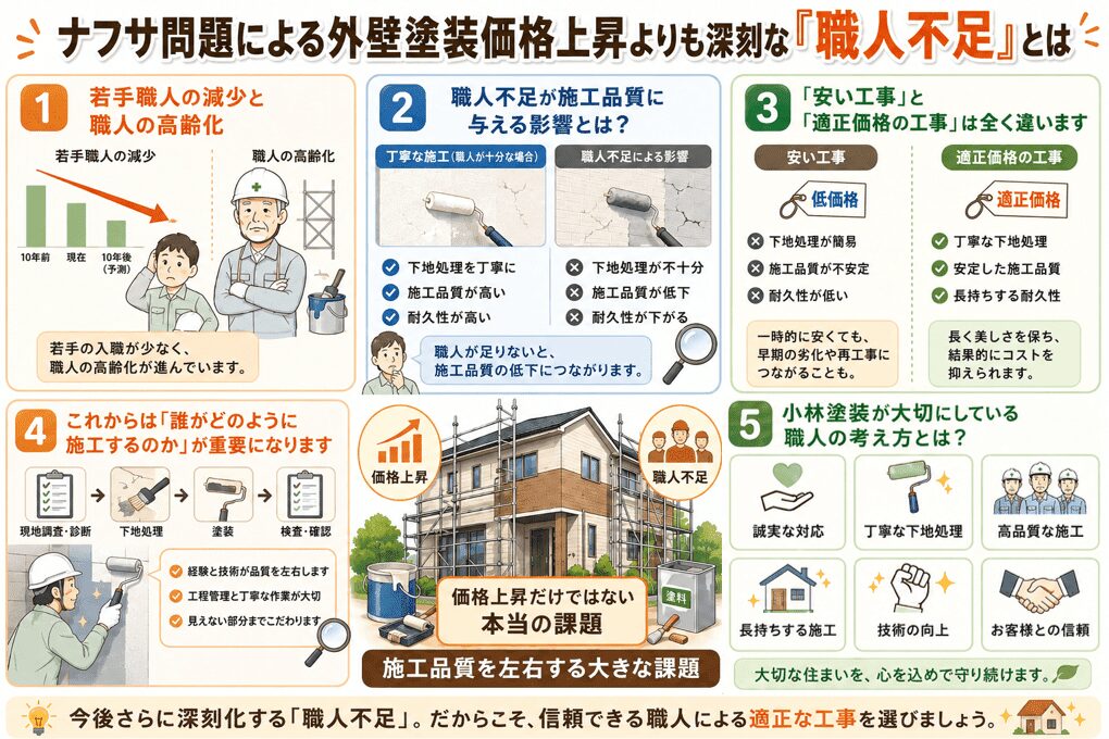ナフサ問題による外壁塗装価格上昇よりも深刻な「職人不足」とは イメージ