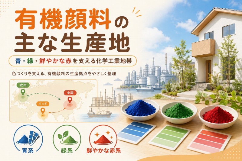 酸化鉄顔料の主な生産地｜赤・黄・黒・茶色を支える顔料　イメージ"