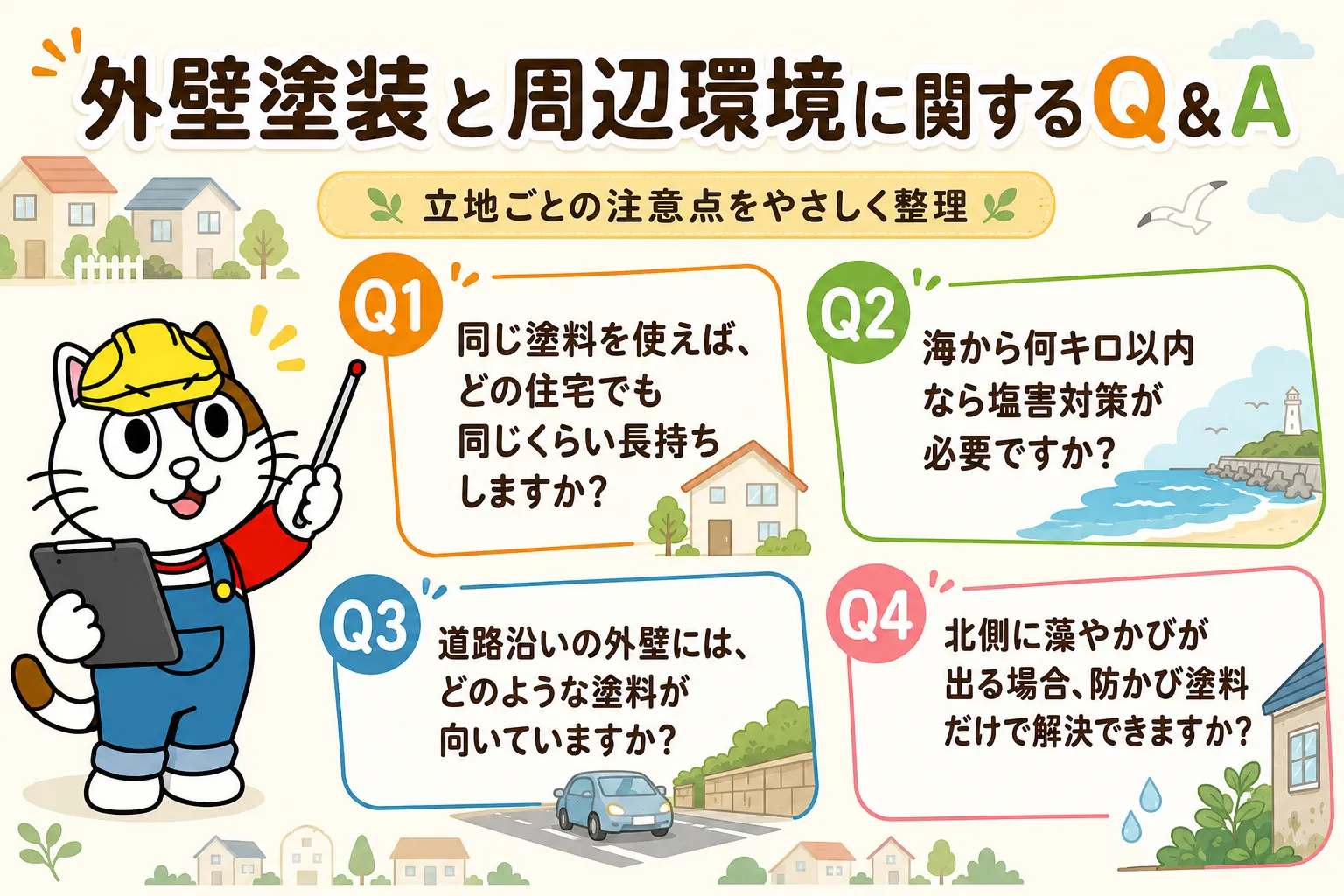 外壁塗装と周辺環境に関するQ＆A　イメージ