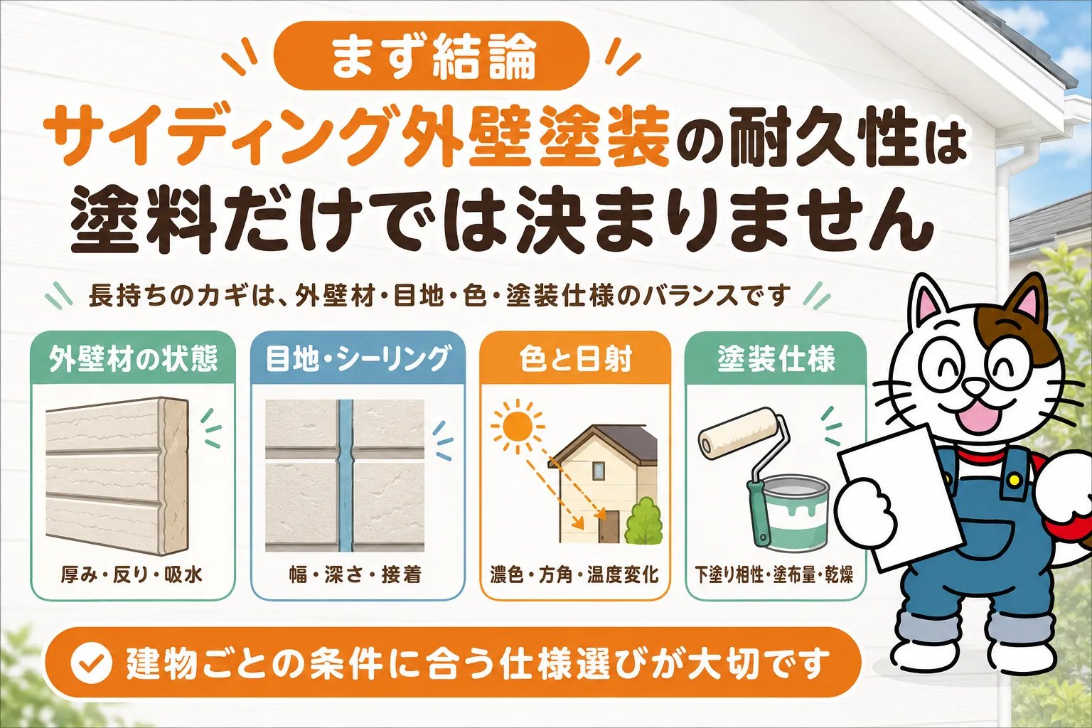 まず結論|サイディング外壁塗装の耐久性は塗料だけでは決まりません イメージ