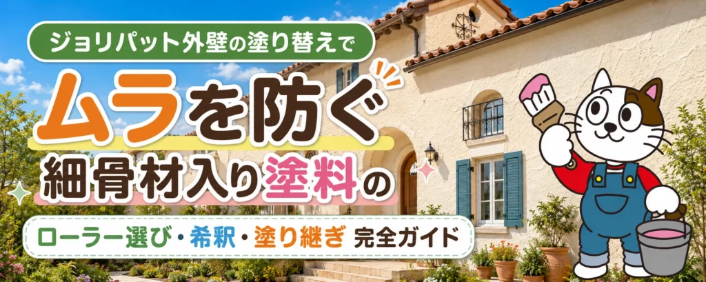 ジョリパット外壁の塗り替えでムラを防ぐ｜細骨材入り塗料のローラー選び・希釈・塗り継ぎ完全ガイド