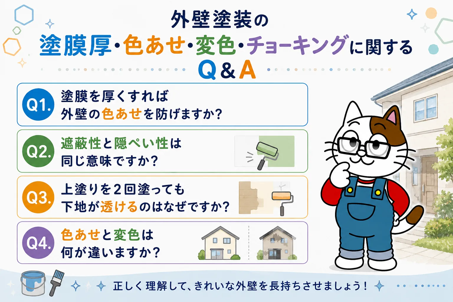 外壁塗装の塗膜厚・色あせ・変色・チョーキングに関するQ&A イメージ