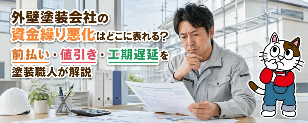外壁塗装会社の資金繰り悪化はどこに表れる？前払い・値引き・工期遅延を塗装職人が解説
