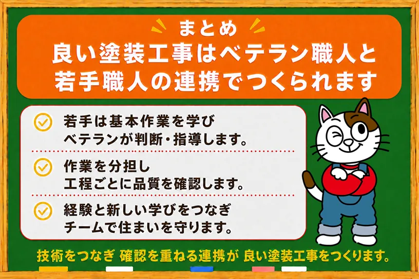 まとめ|良い塗装工事はベテラン職人と若手職人の連携でつくられます イメージ