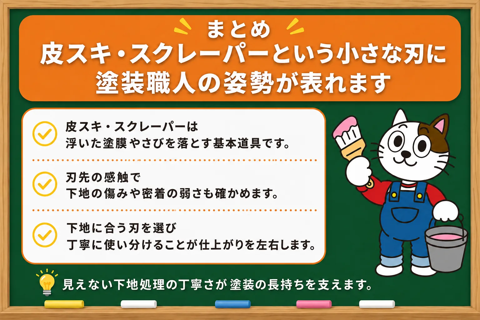 まとめ|皮スキ・スクレーパーという小さな刃に塗装職人の姿勢が表れます イメージ
