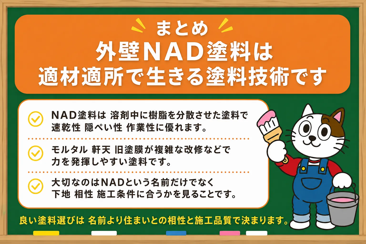 まとめ|外壁NAD塗料は、適材適所で生きる塗料技術です イメージ