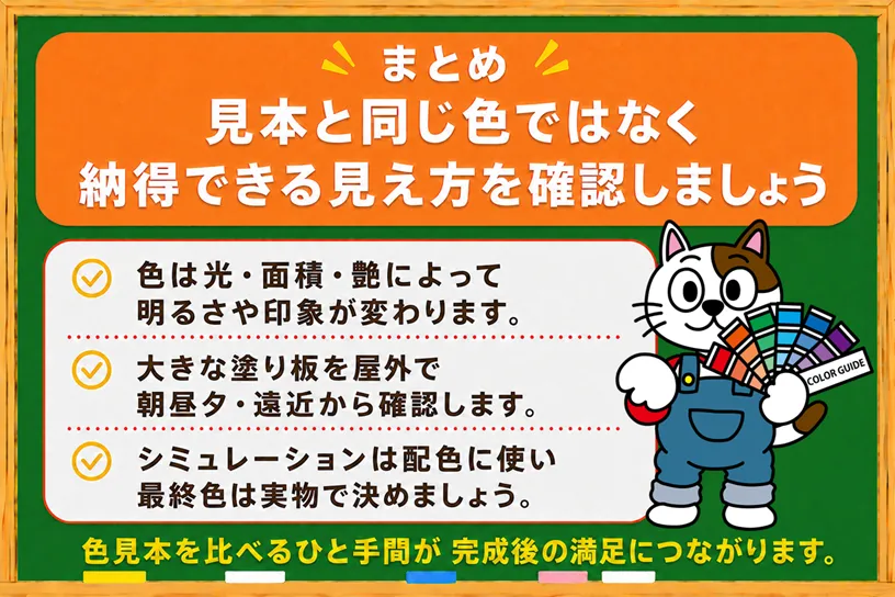 まとめ|見本と同じ色ではなく納得できる見え方を確認しましょう イメージ