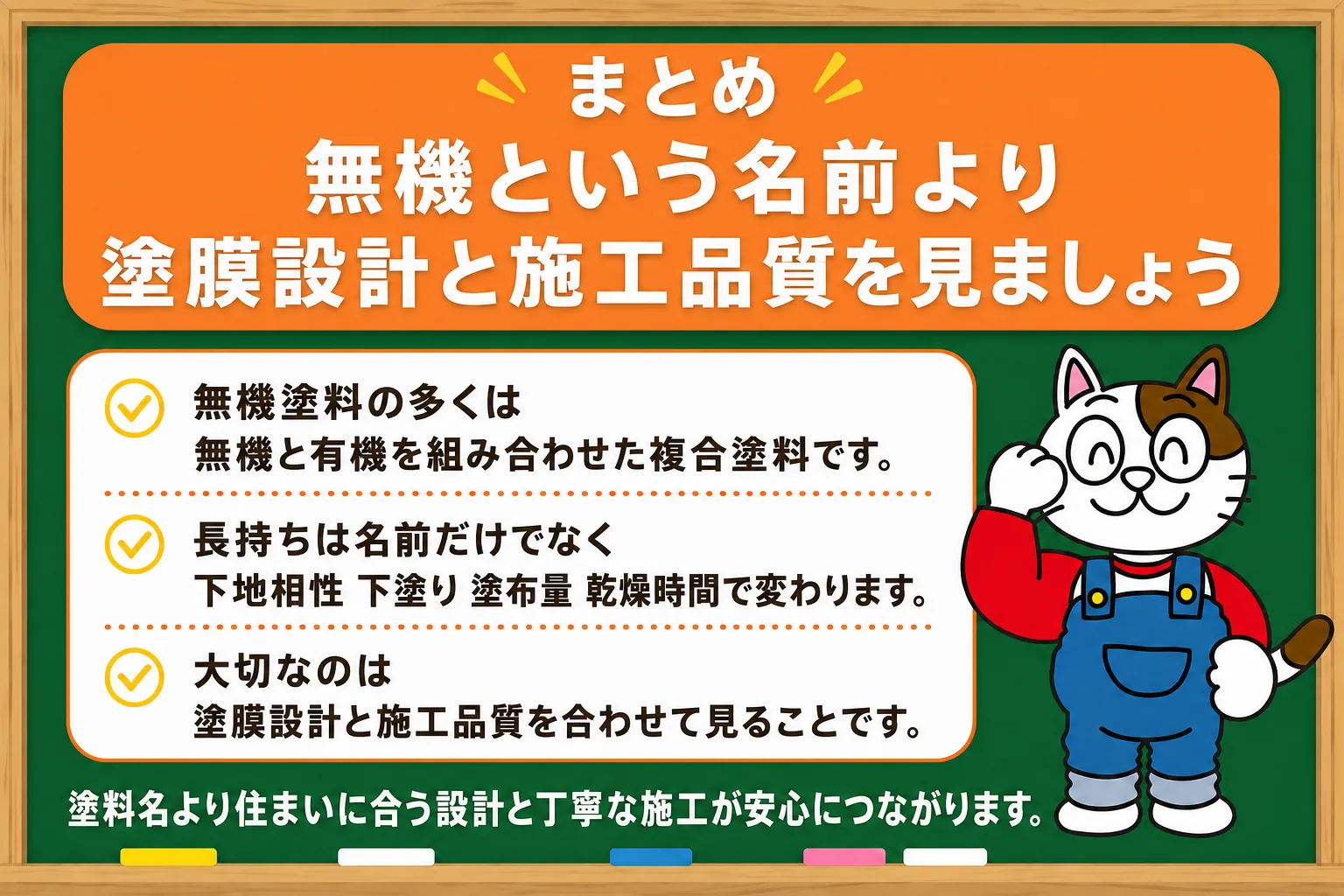 まとめ|無機という名前より、塗膜設計と施工品質を見ましょう イメージ
