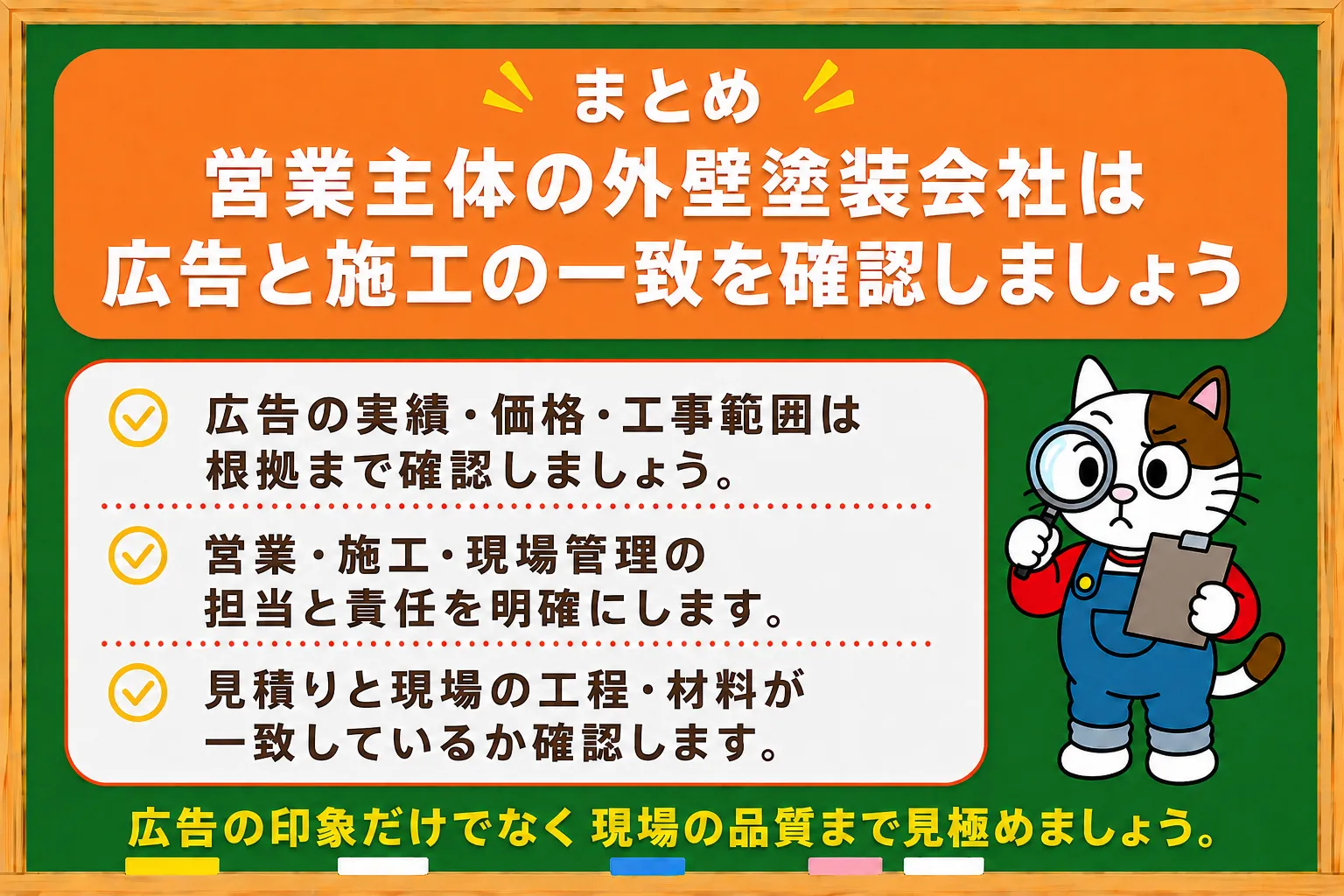まとめ|営業主体の外壁塗装会社は広告と施工の一致を確認しましょう イメージ