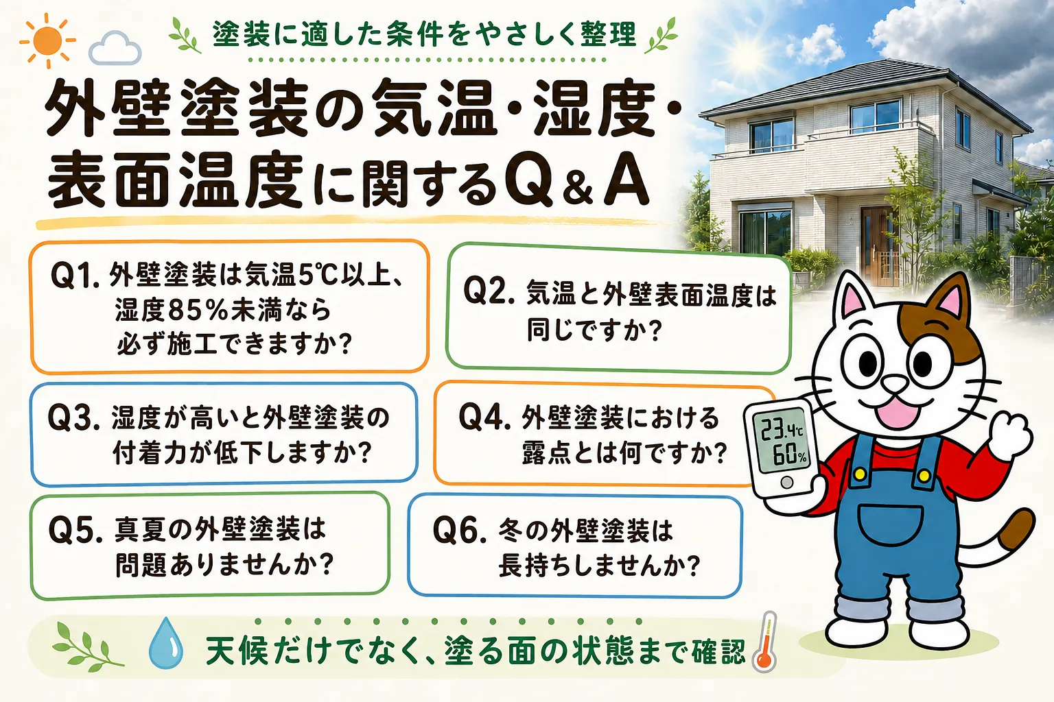外壁塗装の気温・湿度・表面温度に関するQ&A イメージ